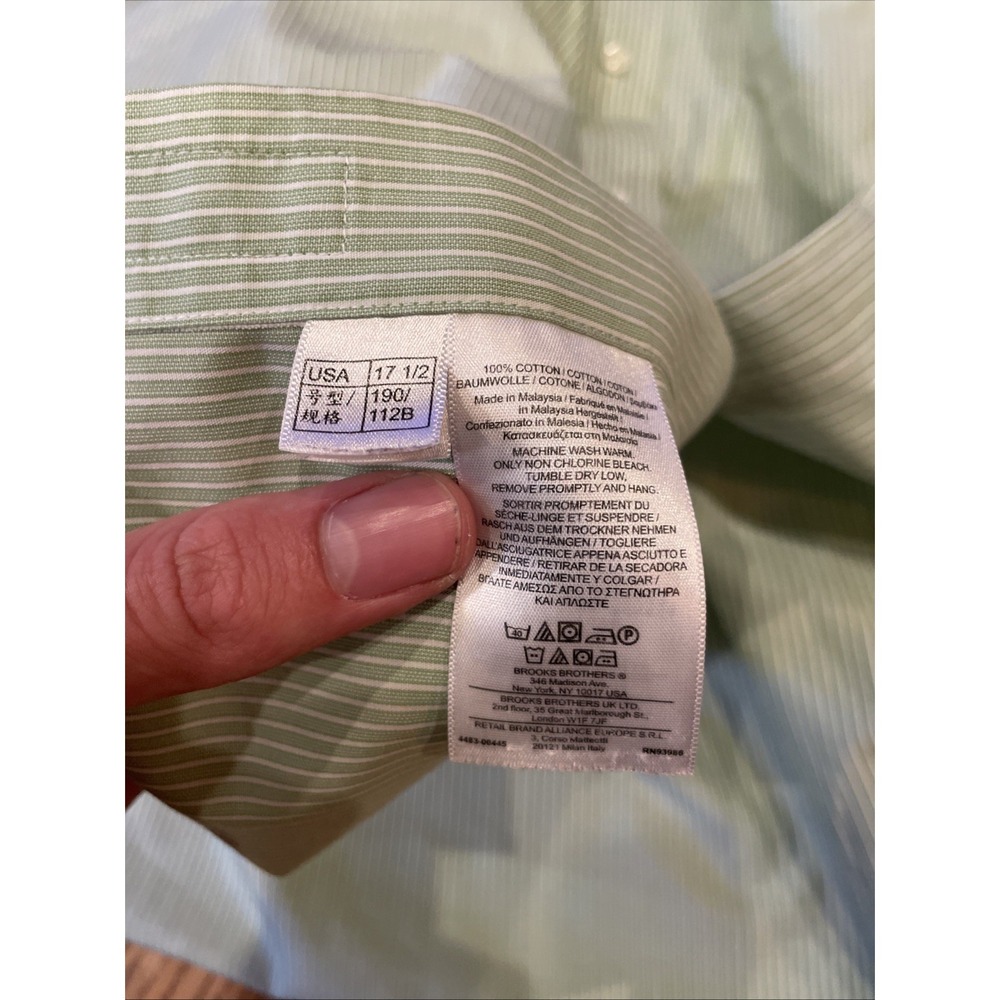 Brooks Brothers Men's Classic Fit Button Up Supima Cotton Green Striped 17.5 33 - Picture 6 of 6
